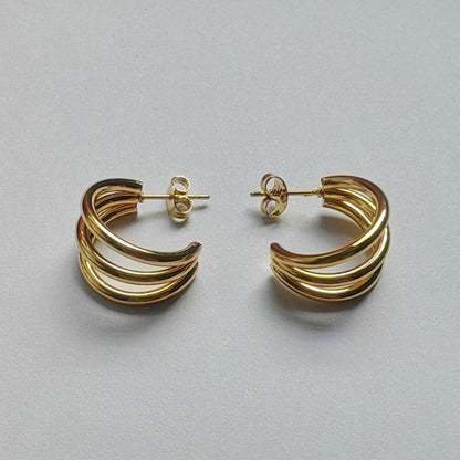 Aretes Aros Anchos Pulidos Efecto Espejo en Oro 18K (PVD) - Acero Inoxidable - Resistentes al Agua para mujeres