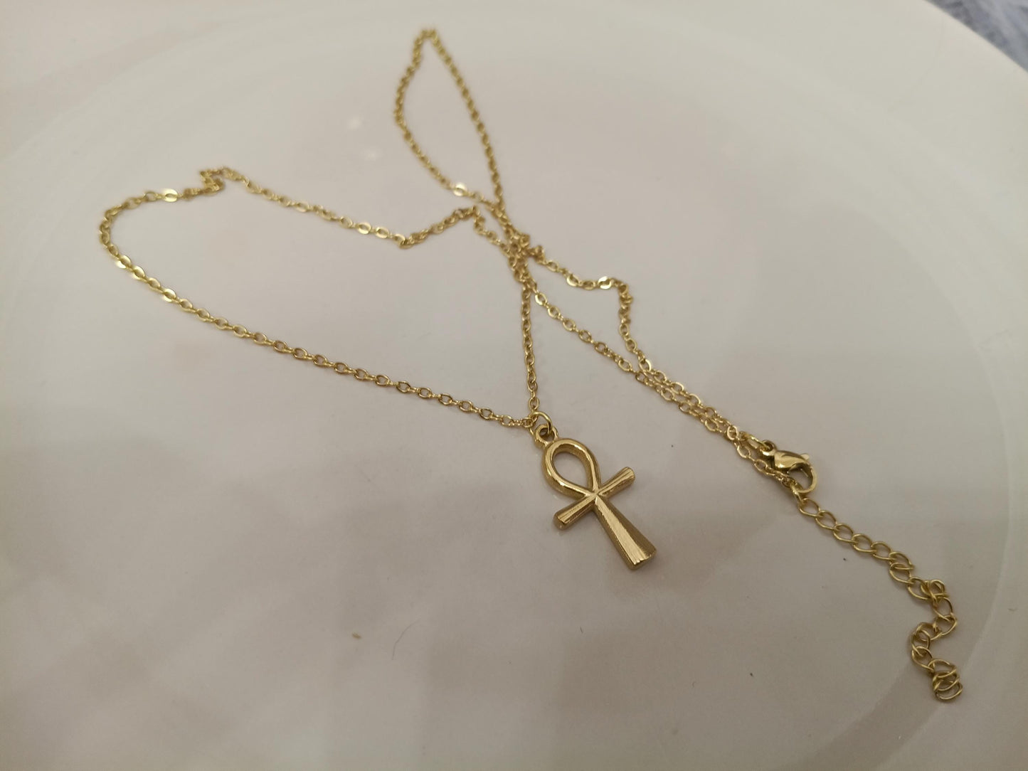 Collar Cruz Egipcia Ankh (45cm) - Acero Inoxidable Chapado en Oro 18K Pulido Espejo para ella