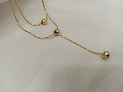 Collar Doble Capa en Y con Esferas Lisas - Acero Inoxidable Chapado en Oro 18K PVD para ella