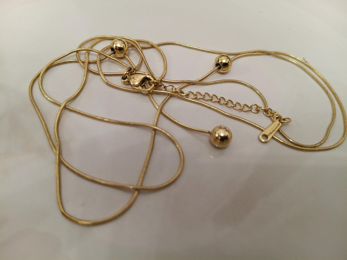 Collar Doble Capa en Y con Esferas Lisas - Acero Inoxidable Chapado en Oro 18K PVD para ella