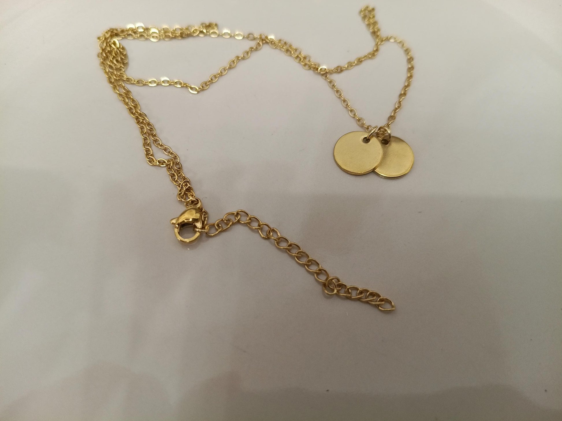 Collar Doble Colgante Disco (45cm) - Acero Inoxidable Chapado en Oro 18K Pulido para ella