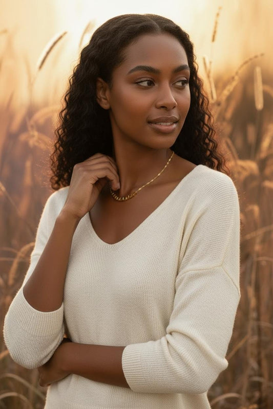 Collar Brillante con Cuentas y Colgante Cuadrado en Oro 18K (PVD) - Acero Inoxidable para mujeres