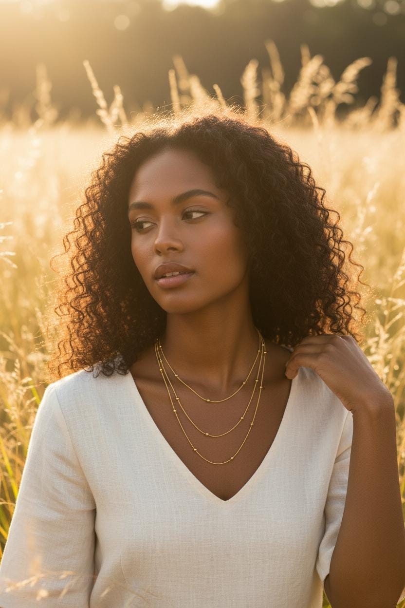 Collar Triple Capa Cadena Cordón y Cuentas - Acero Inoxidable Chapado en Oro 18K PVD