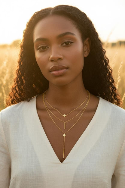 Collar de Acero Inoxidable de Tres Capas con Colgantes de Discos, Chapado en Oro 18K para ella