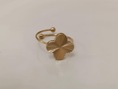 Anillo Abierto Ajustable Trébol de Cuatro Hojas - Acero Inoxidable - bañado en oro 18K para ella