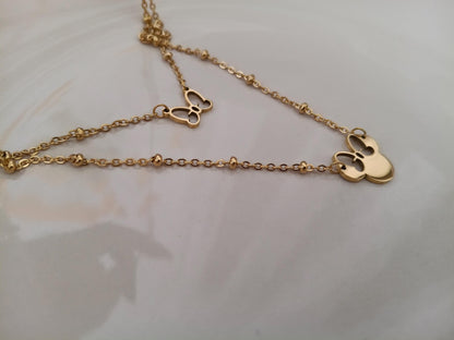 Collar de Doble Capa con Colgante de Ratón Efecto Espejo en Oro 18K (PVD) - 50cm mas extension para mujeres