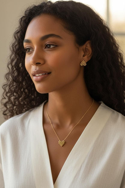 Conjunto de Joyas de Acero Inoxidable 18K Oro - Collar de 45cm con colgante de Corazón y Pendientes a Juego para mujeres