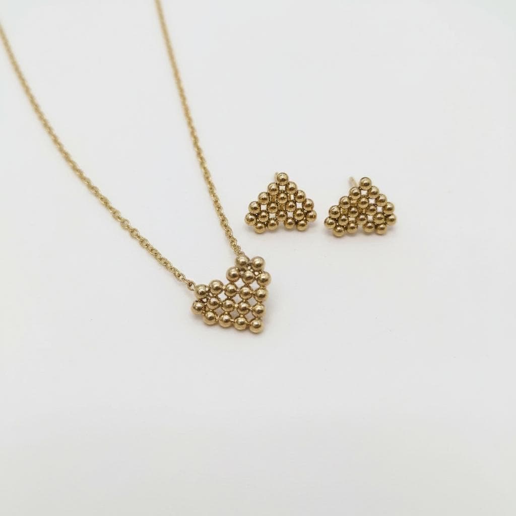 Conjunto de Joyas de Acero Inoxidable 18K Oro - Collar de 45cm con colgante de Corazón y Pendientes a Juego para mujeres