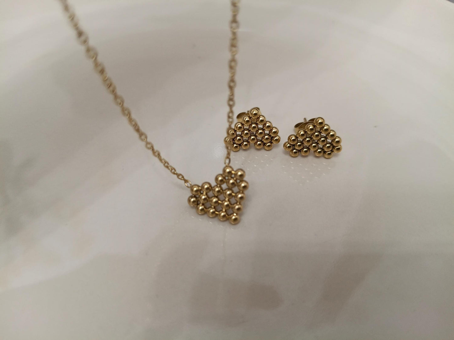 Conjunto de Joyas de Acero Inoxidable 18K Oro - Collar de 45cm con colgante de Corazón y Pendientes a Juego para mujeres