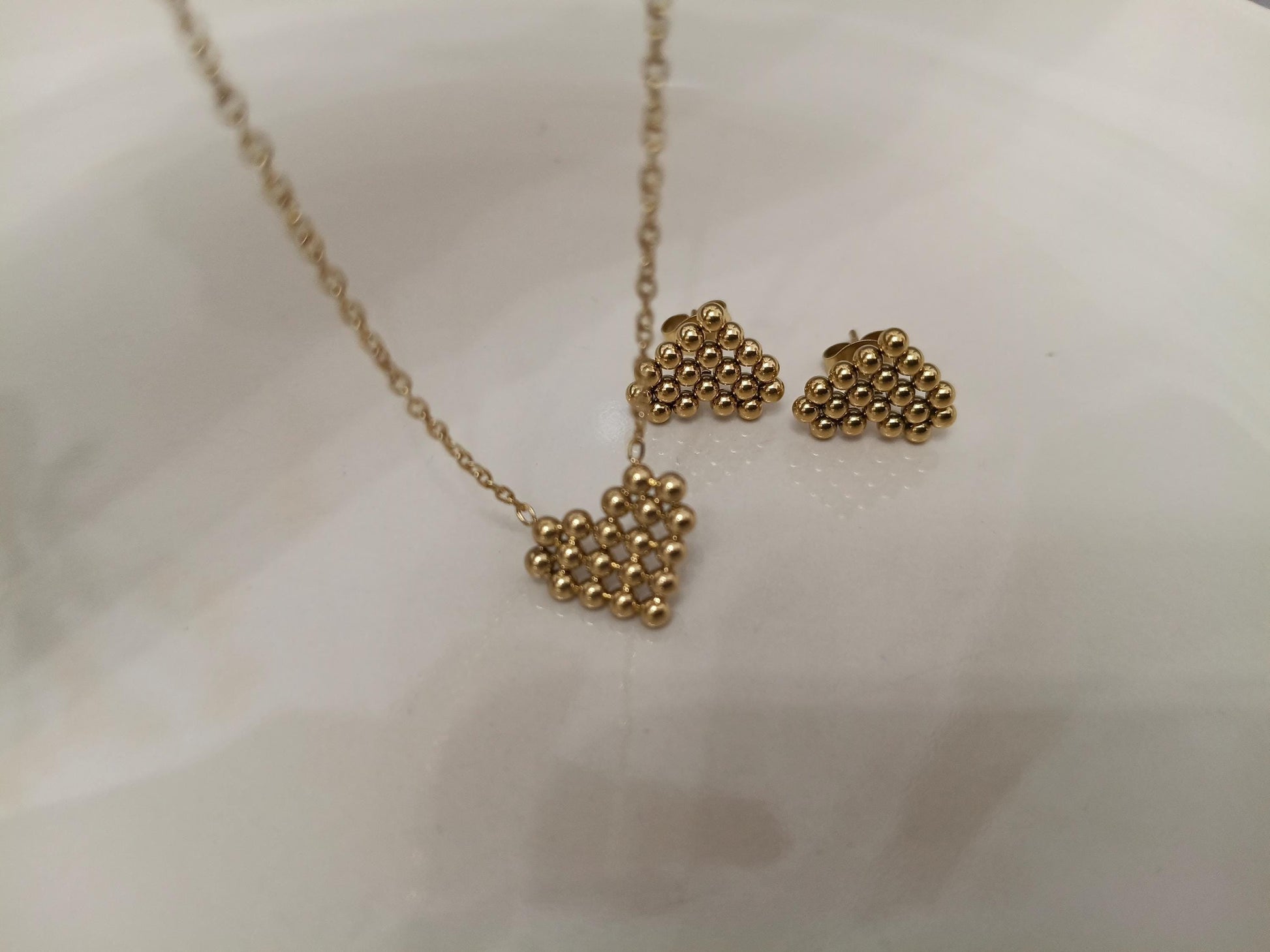 Conjunto de Joyas de Acero Inoxidable 18K Oro - Collar de 45cm con colgante de Corazón y Pendientes a Juego para mujeres