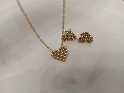 Conjunto de Joyas de Acero Inoxidable 18K Oro - Collar de 45cm con colgante de Corazón y Pendientes a Juego para mujeres