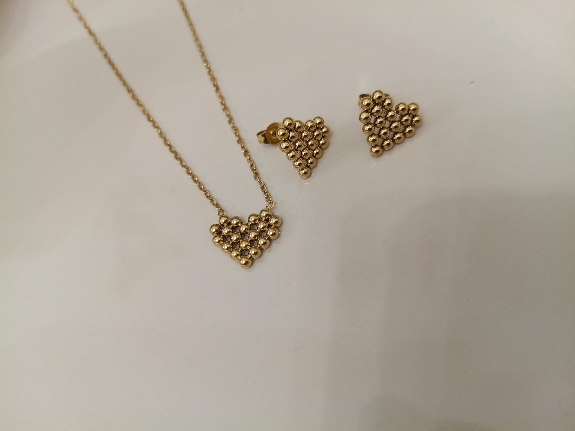 Conjunto de Joyas de Acero Inoxidable 18K Oro - Collar de 45cm con colgante de Corazón y Pendientes a Juego para mujeres