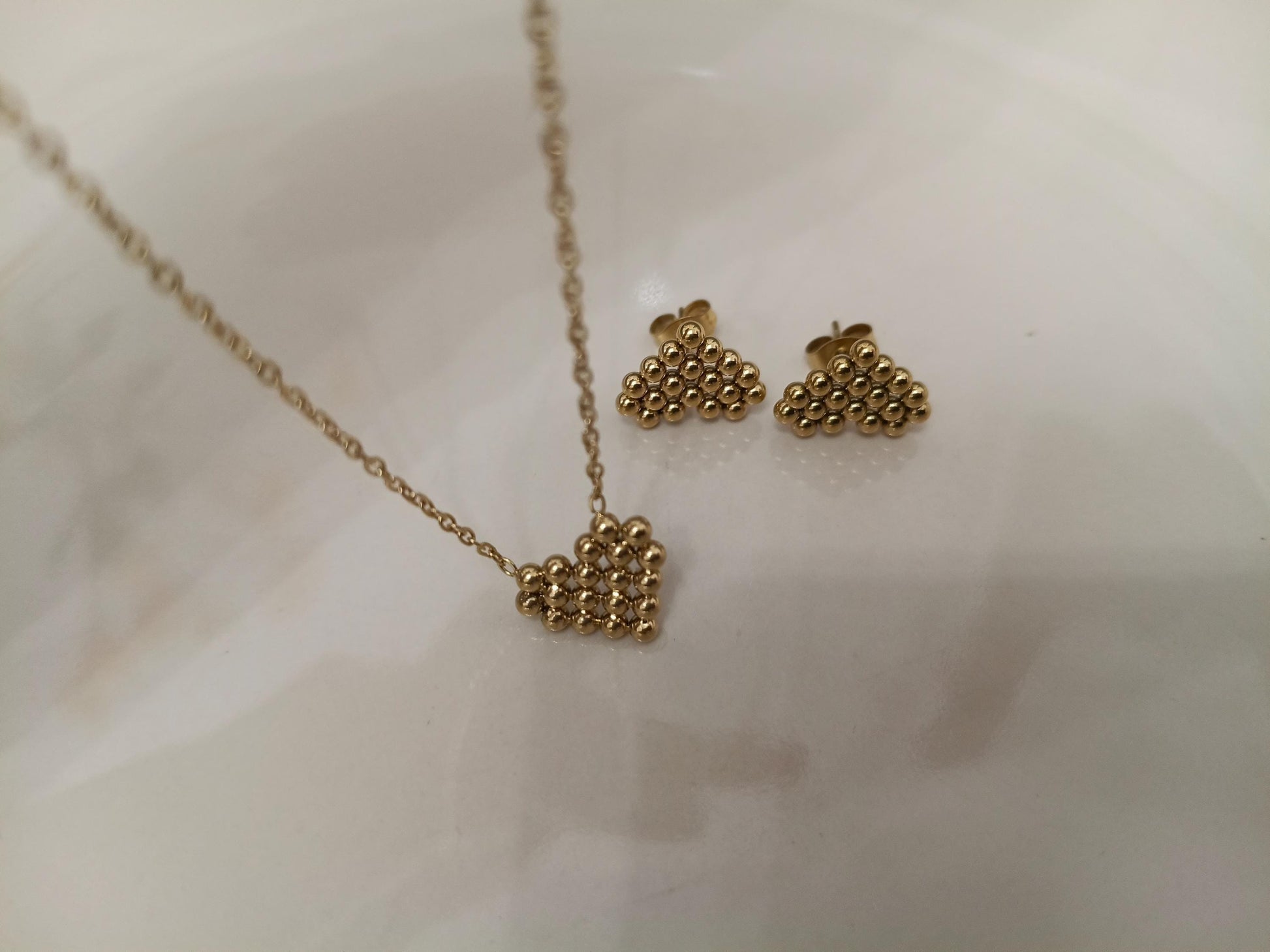 Conjunto de Joyas de Acero Inoxidable 18K Oro - Collar de 45cm con colgante de Corazón y Pendientes a Juego para mujeres