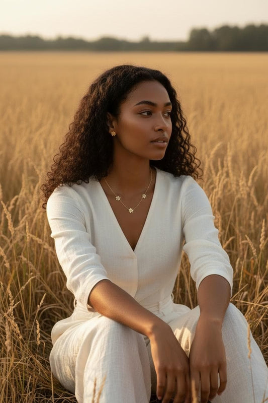 Conjunto de Joyas de Acero Inoxidable 18K Oro - Collar de 45cm con Tres Flores Efecto Espejo y Pendientes a Juego para mujeres