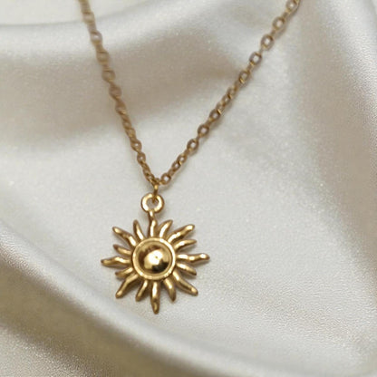 Collar de Acero Inoxidable Oro 18K - colgante de Sol Efecto Espejo - 45cm +5cm Extensión (17.7" + 2").