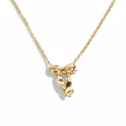 Collar de Acero Inoxidable Oro 18K - colgante de Lazo Efecto Espejo - 45cm + Extensión 5CM (17.7"+2") para mujeres