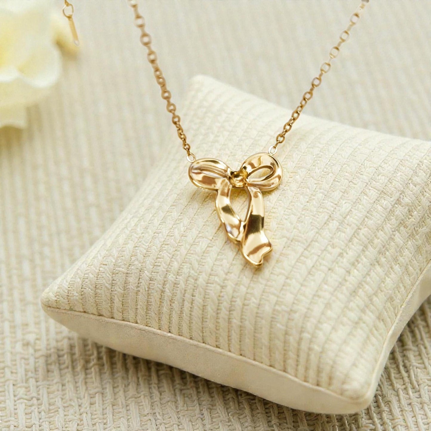 Collar de Acero Inoxidable Oro 18K - colgante de Lazo Efecto Espejo - 45cm + Extensión 5CM (17.7"+2") para mujeres