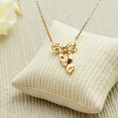 Collar de Acero Inoxidable Oro 18K - colgante de Lazo Efecto Espejo - 45cm + Extensión 5CM (17.7"+2") para mujeres