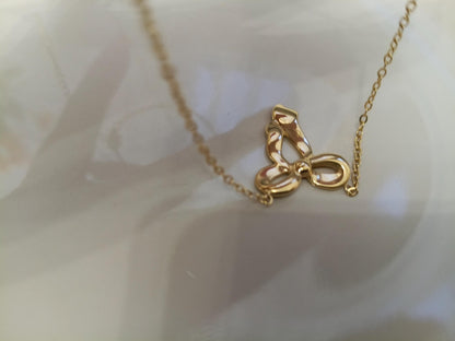 Collar de Acero Inoxidable Oro 18K - colgante de Lazo Efecto Espejo - 45cm + Extensión 5CM (17.7"+2") para mujeres