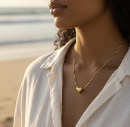 Collar de Acero Inoxidable Oro 18K - colgante corazon con Acabado Espejo Pulido - 45cm + Extensión (17.7"+2")