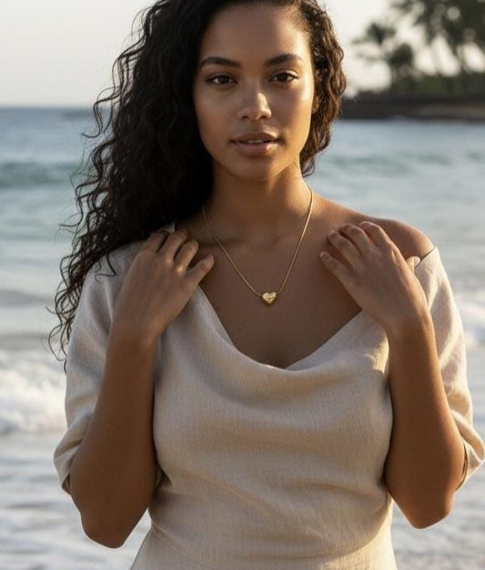 Collier en acier inoxydable plaqué or 18 carats - Pendentif cœur finition miroir polie - 45 cm + rallonge (17,7 po + 2 po)