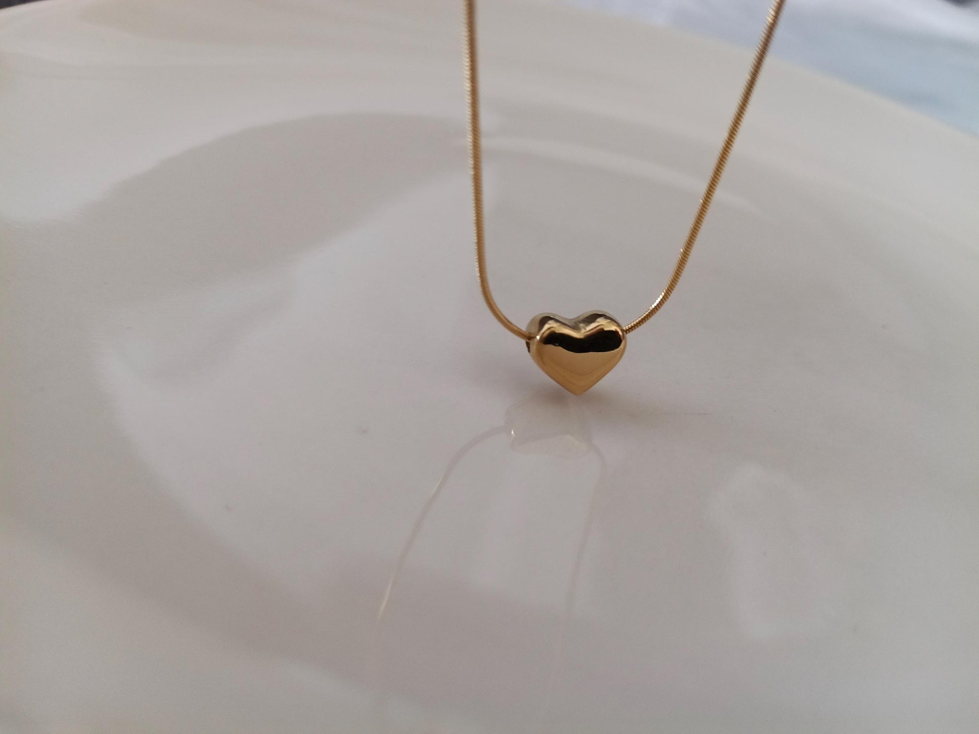 Collar de Acero Inoxidable Oro 18K - colgante corazon con Acabado Espejo Pulido - 45cm + Extensión (17.7"+2")