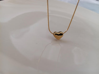 Collar de Acero Inoxidable Oro 18K - colgante corazon con Acabado Espejo Pulido - 45cm + Extensión (17.7"+2")