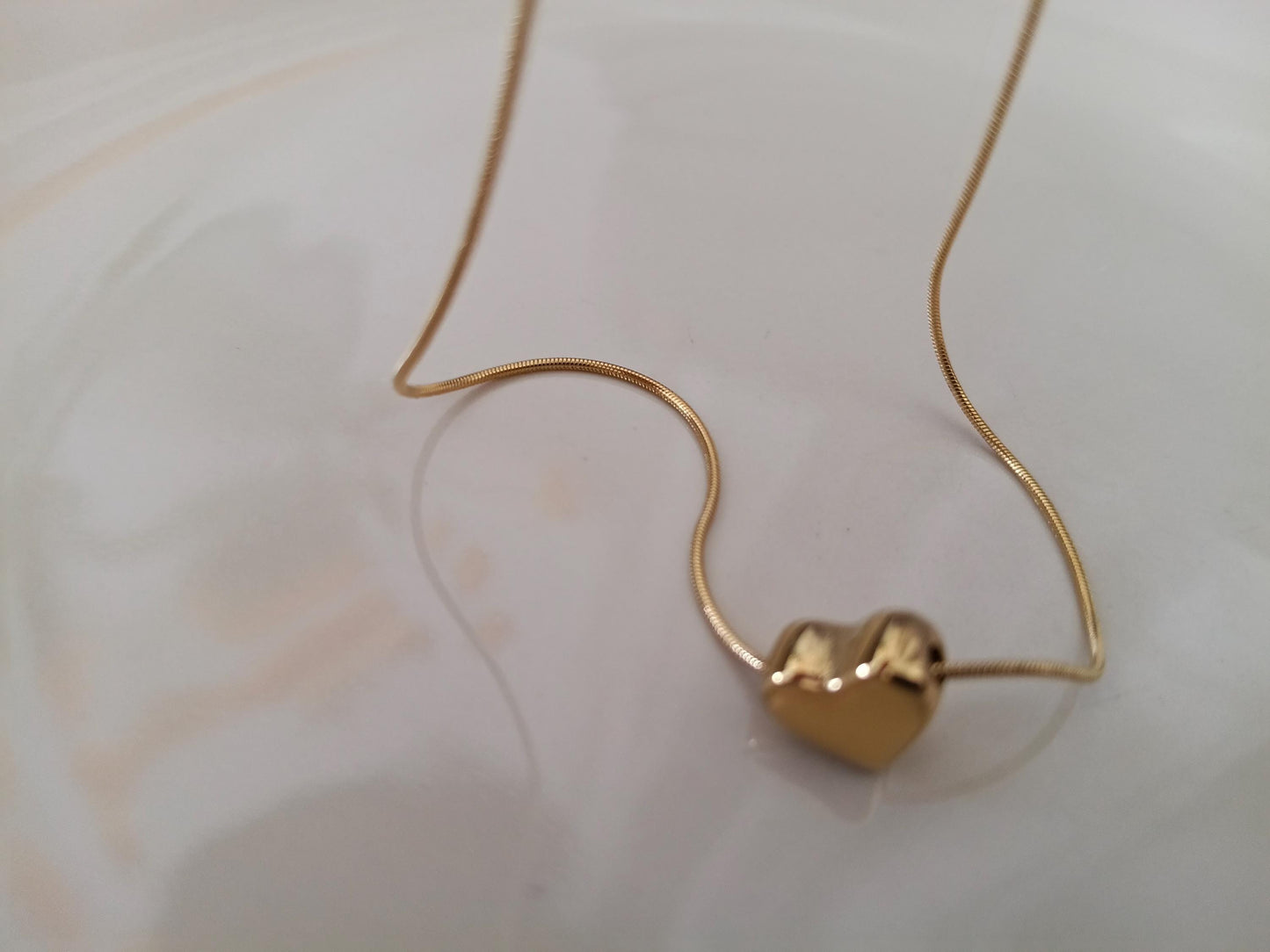 Collar de Acero Inoxidable Oro 18K - colgante corazon con Acabado Espejo Pulido - 45cm + Extensión (17.7"+2")