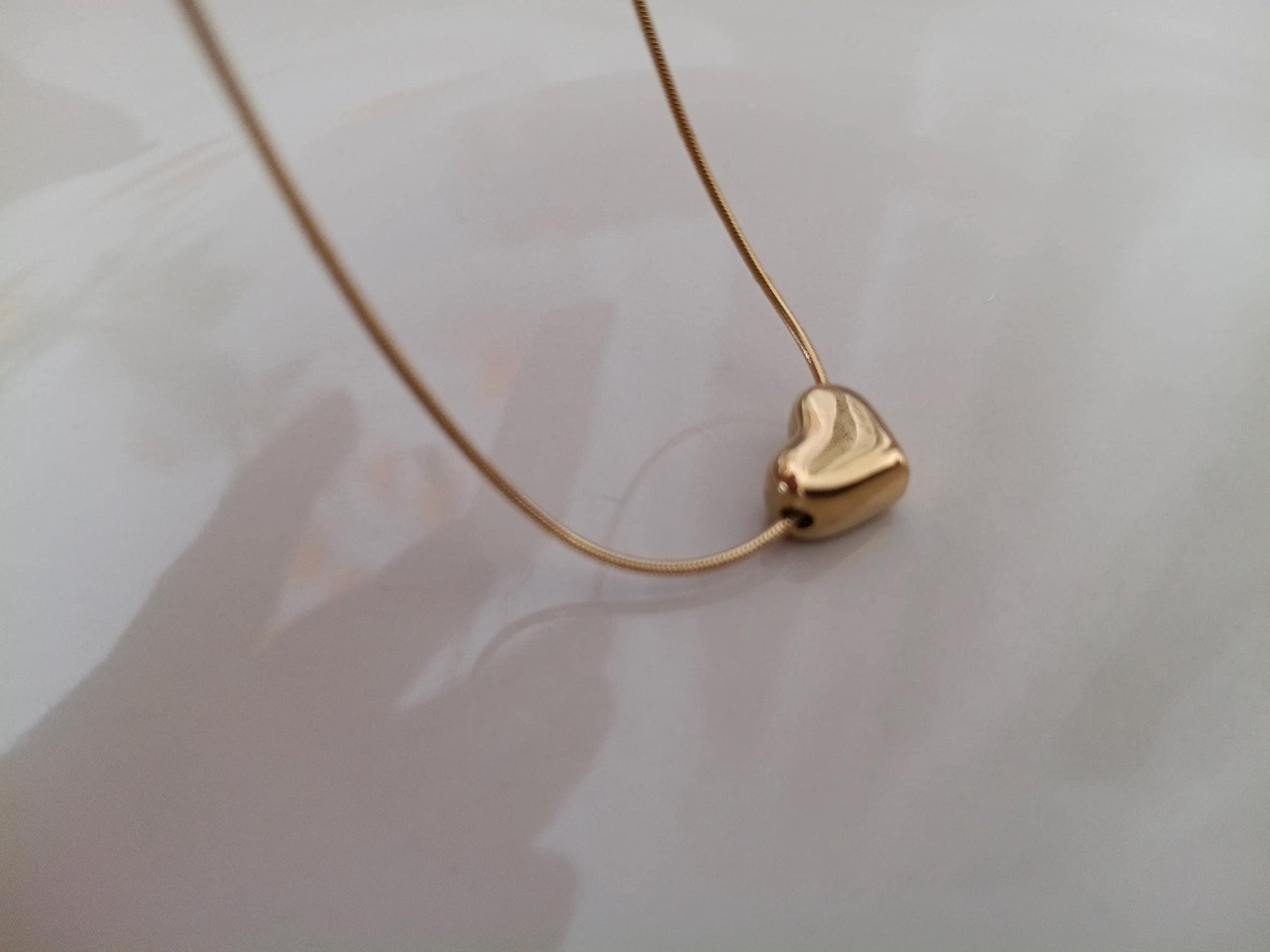 Collar de Acero Inoxidable Oro 18K - colgante corazon con Acabado Espejo Pulido - 45cm + Extensión (17.7"+2")