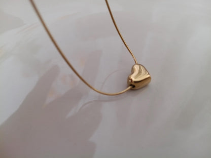 Collar de Acero Inoxidable Oro 18K - colgante corazon con Acabado Espejo Pulido - 45cm + Extensión (17.7"+2")