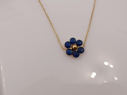 Collar con Colgante flores y piedra ojo de gato en Oro azul rojo verde 18K (PVD) - 16" + 2" Ajustable para mujeres