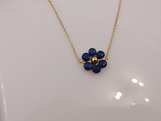 Collar con Colgante flores y piedra ojo de gato en Oro azul rojo verde 18K (PVD) - 16" + 2" Ajustable para mujeres