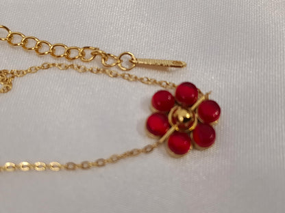 Collar con Colgante flores y piedra ojo de gato en Oro azul rojo verde 18K (PVD) - 16" + 2" Ajustable para mujeres