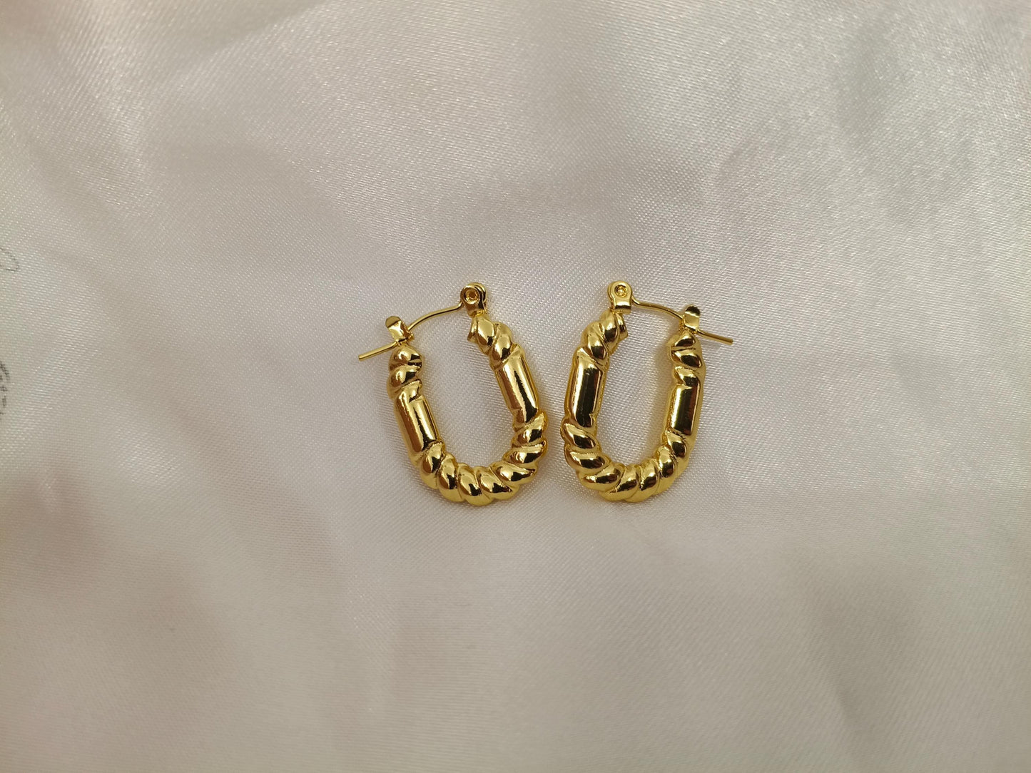 Pendientes de Aro trenzas Estilo Italiano Oro 18K - Acero Inoxidable, de forma U rectangular regalo para ella