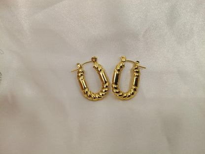 Pendientes de Aro trenzas Estilo Italiano Oro 18K - Acero Inoxidable, de forma U rectangular regalo para ella