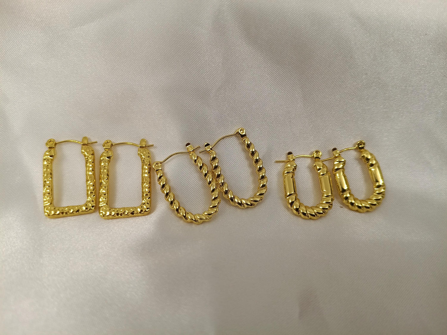 Pendientes de Aro trenzas Estilo Italiano Oro 18K - Acero Inoxidable, de forma U rectangular regalo para ella