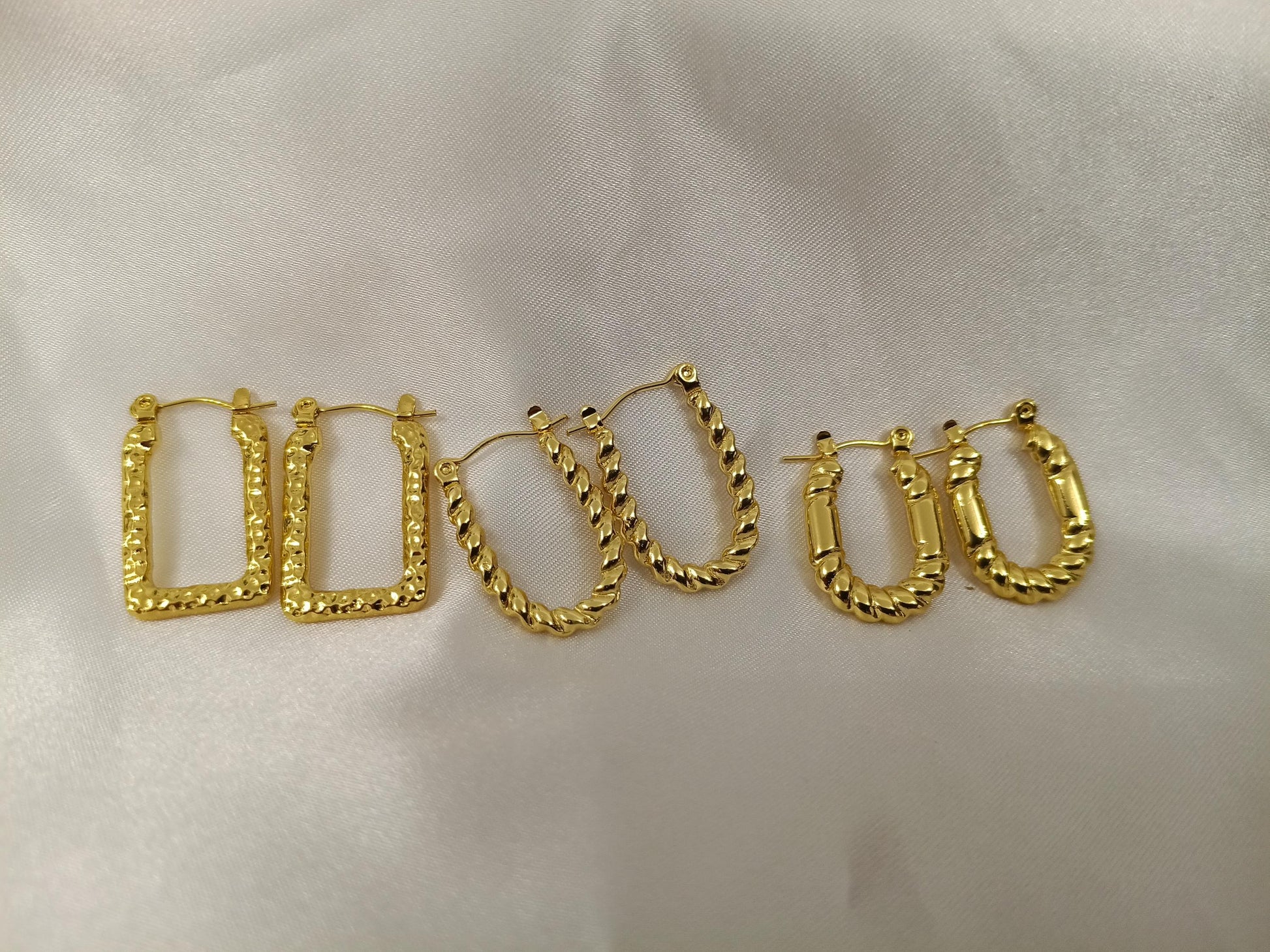 Pendientes de Aro trenzas Estilo Italiano Oro 18K - Acero Inoxidable, de forma U rectangular regalo para ella