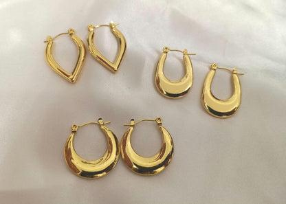 Pendientes de aros Rectangulares, corazón, ovalado, pulidos en Acero Inoxidable con Baño de Oro 18K regalo para ella