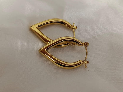 Pendientes de aros Rectangulares, corazón, ovalado, pulidos en Acero Inoxidable con Baño de Oro 18K regalo para ella