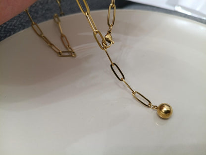 Collar largo Tipo Lariat (Y), cadena de paperclip de Acero Inoxidable Oro bañado 18K - 60cm 23.6" Ajustable - colgante para mujeres