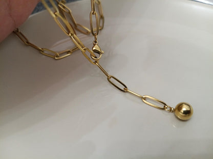 Collar largo Tipo Lariat (Y), cadena de paperclip de Acero Inoxidable Oro bañado 18K - 60cm 23.6" Ajustable - colgante para mujeres