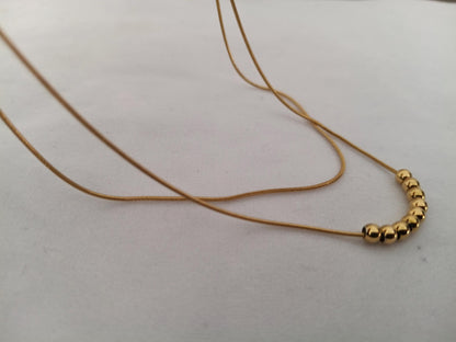 Collar Doble Cadena Serpiente con Bolas Efecto Espejo en Oro 18K (PVD) - Acero Inoxidable para mujeres