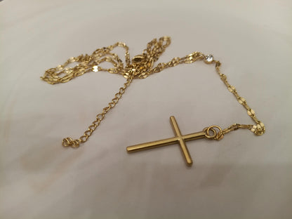 Collar Lariat Y de Labios Oro 18K Acero Inoxidable - colgante Cruz Espejo y Zircón Brillante - Regalo Elegante para ella