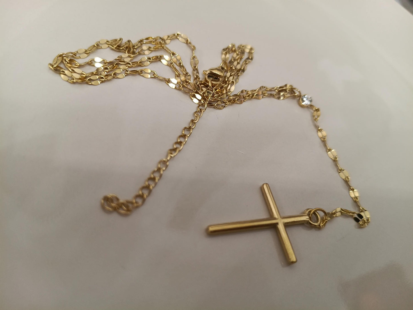 Collar Lariat Y de Labios Oro 18K Acero Inoxidable - colgante Cruz Espejo y Zircón Brillante - Regalo Elegante para ella