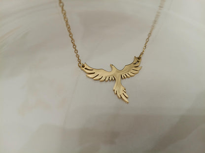 Collar de Acero Inoxidable Oro 18K - colgante Fénix Efecto Espejo - 45cm 17.7 pulgadas para ella