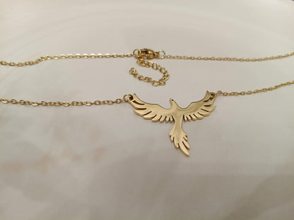 Collar de Acero Inoxidable Oro 18K - colgante Fénix Efecto Espejo - 45cm 17.7 pulgadas para ella