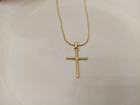 Collar Doble Cruz Pulida en Oro 18K (PVD) - Acero Inoxidable - Ajustable para mujeres