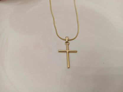 Collar Doble Cruz Pulida en Oro 18K (PVD) - Acero Inoxidable - Ajustable para mujeres