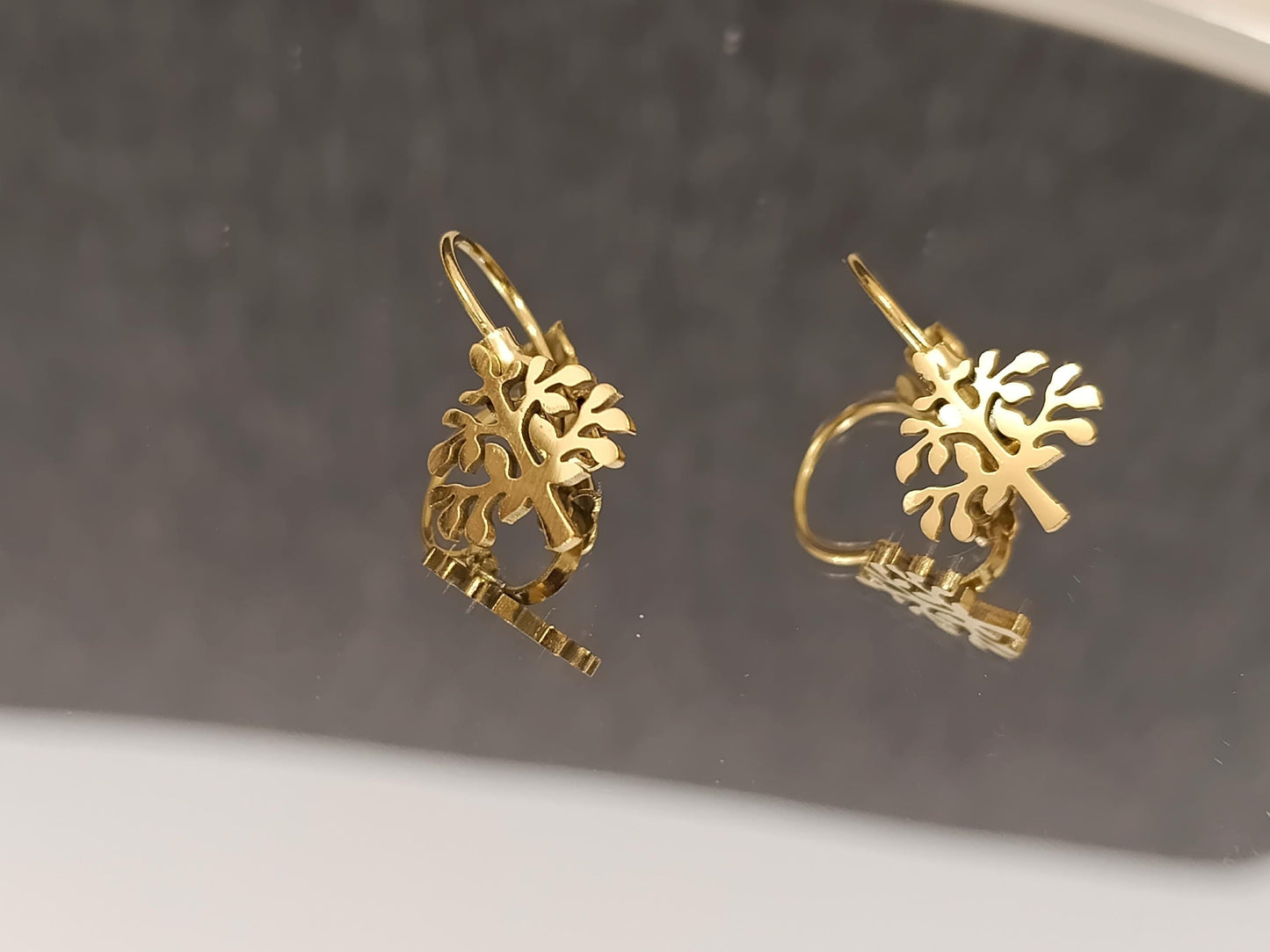 Pendientes de aro "Árbol de la Vida" de acero inoxidable con baño de oro de 18K y acabado espejo regalo para ella