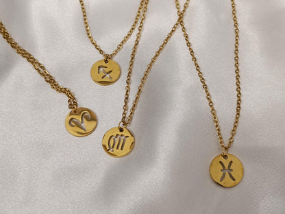 Collar con colgante de signo zodiacal, horóscopo acero inoxidable con baño de oro 18K, acabado espejo regalo para ella